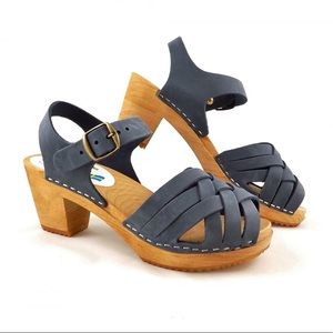 Moheda Swedish Betty Braided Suede Wooden Clog Sandal size 39